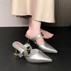 Fashion Shoes Woman's Slippers Cover Toe Square Heel Slides 2025 Summer Block Pointed Shoes Woman's Slippers Square Heel Pointed Toe Sli
