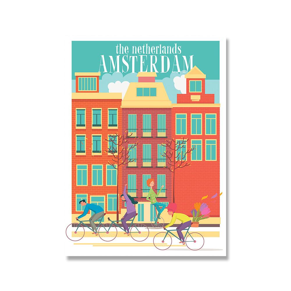 Slavné město Barevná krajina Cestovní plakát Nástěnný tisk New York Londýn Plátno Malba Kancelář Obývací Pokoj Ložnice Domácí Dekorace