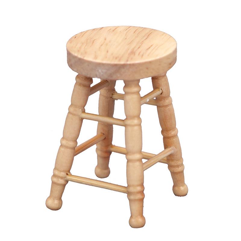 1:12 Scale Dollhouse Miniature Natural Wood Round Bar Stool