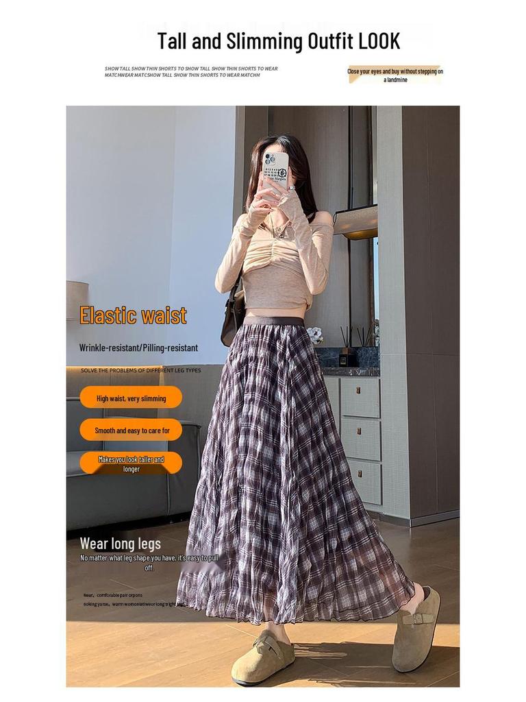Women's Retro Plaid A-line Skirt: 2026 Spring Mid-length, Irregular Hem