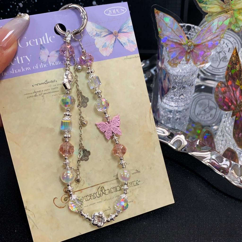 Crystal Beaded Butterfly Phone Chain for Women High-Value Phone Strap Ins Style Bag USB Keychain Accessories