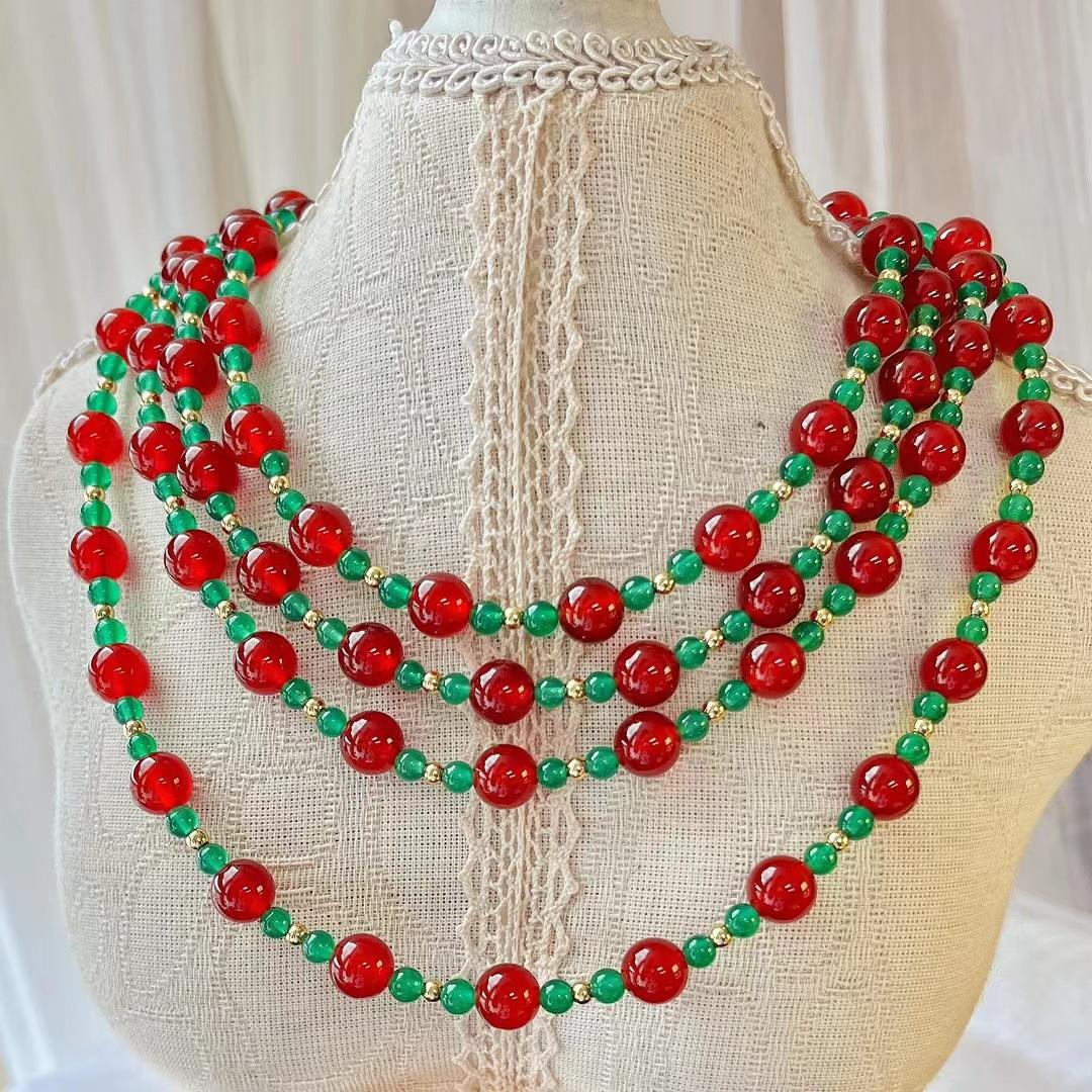

Vintage Natural Carnelian, Red Agate And Chrysoprase Beaded Mix And Match Gypsophila Clavicle Chain Necklace