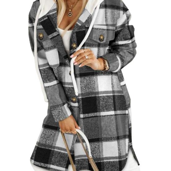 Women Fall Winter Sweater Coat Hooded Drawstring Twisted Pattern Contrast Color Thick Knitted