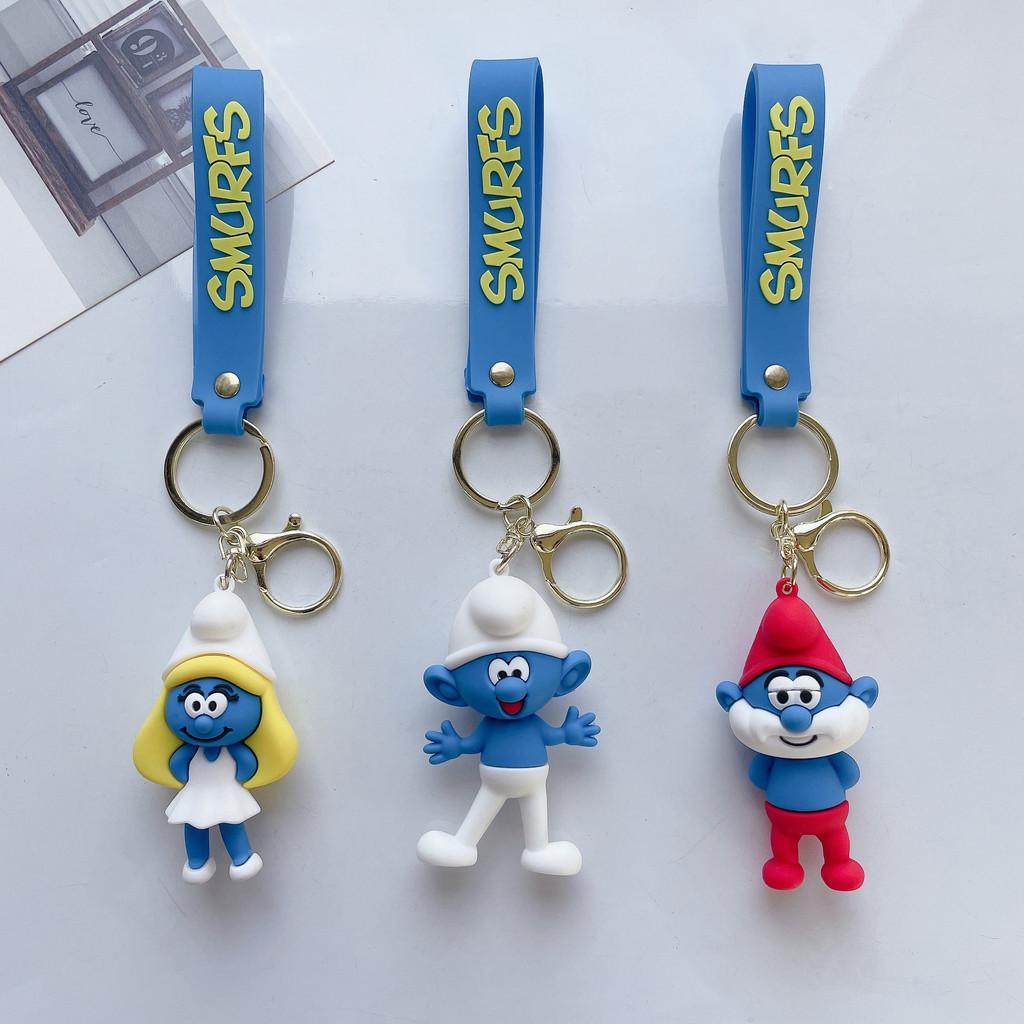 Smurfs Papa Jokey Smurf Smurfette Silicone Keychain Bright Colorful Cartoon Pendant