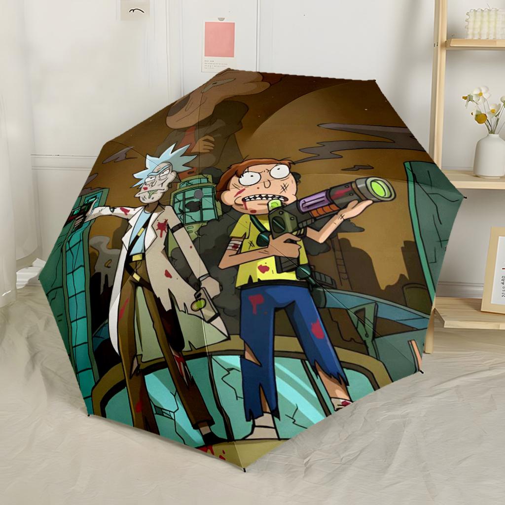 Rick And Morty Adventure Automatic Umbrella with 8-Rib Durable Plastic & Iron for Women/Men Fashion Lovers Perfect Gift for Women/Men