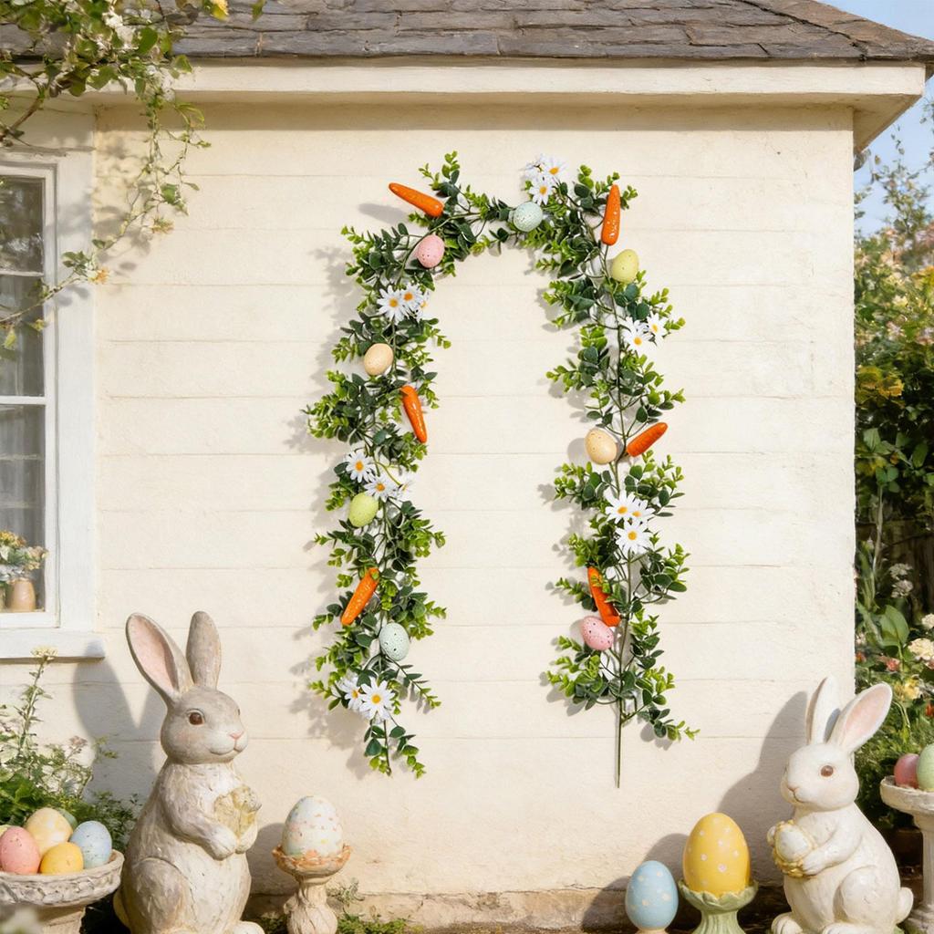 Easter Artificial Garland with Eggs 175cm Hanging Rustic Spring for Party Home