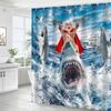 Funny Cat Riding Shark Shower Curtain Set, Kids Home Bathroom Decor Polyester Waterproof Fabric Bath Curtain with 12 Hooks