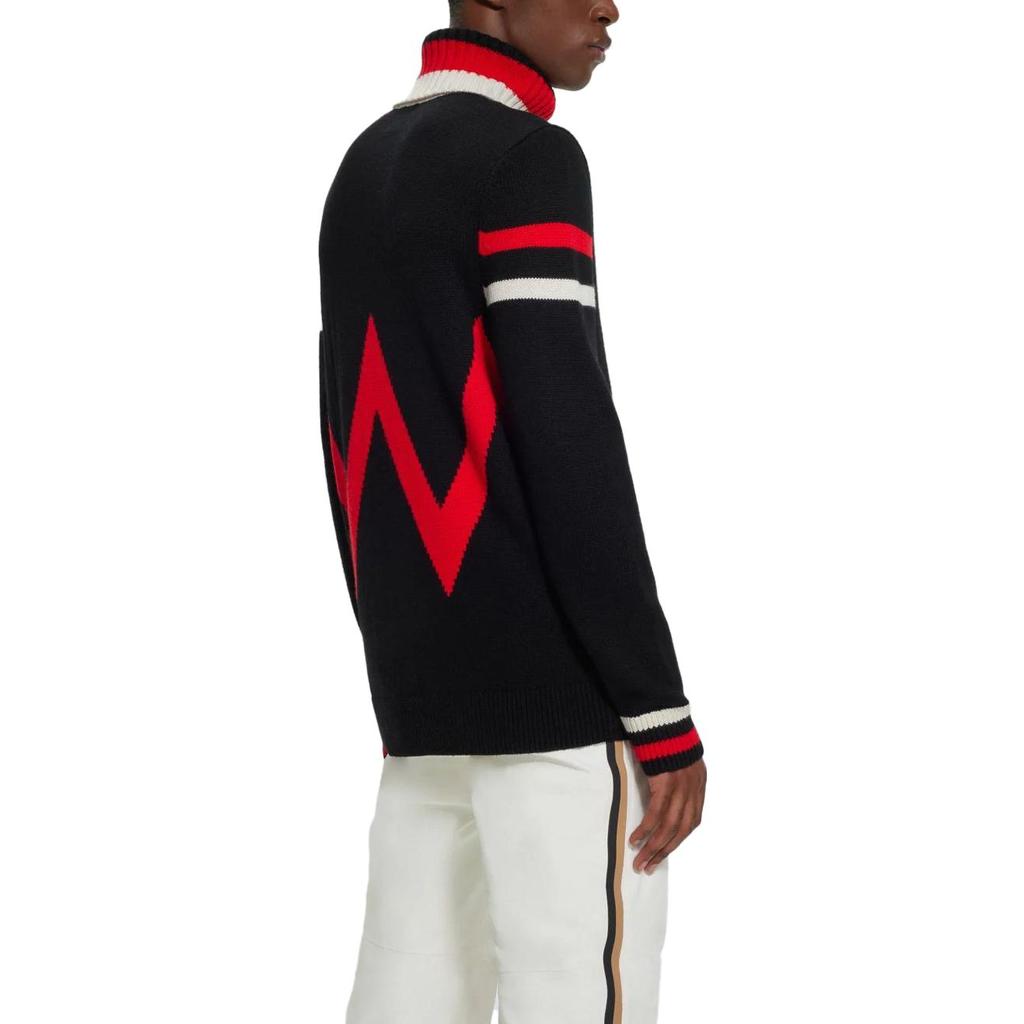 HUGO BOSS FW23 Moment Virgin Wool Sweater With Stripe Intarsia Sweater Men's Black 50510317-001
