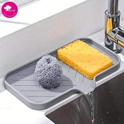 Bandeja de silicona para fregadero para organizar la cocina - Soporte para jabonera apto para alimentos con borde de drenaje - Escurridor de cepillo para encimera