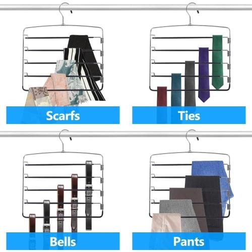 siawadeky 5-Tier Pants Hanger, Set of 2, Non-Marking, Wrinkle-Resistant, 360 Rotating, Multi-Functional Storage, Suitable for Clothes Storage, Compac