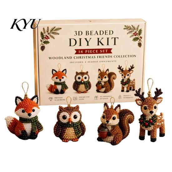 Parent Child Interactive Activity 3D Beaded DIY Kit, Lifelike Christmas Animal Beading Craft Set, Set for Kids Handmade Easy Embroidery Kit And Adults