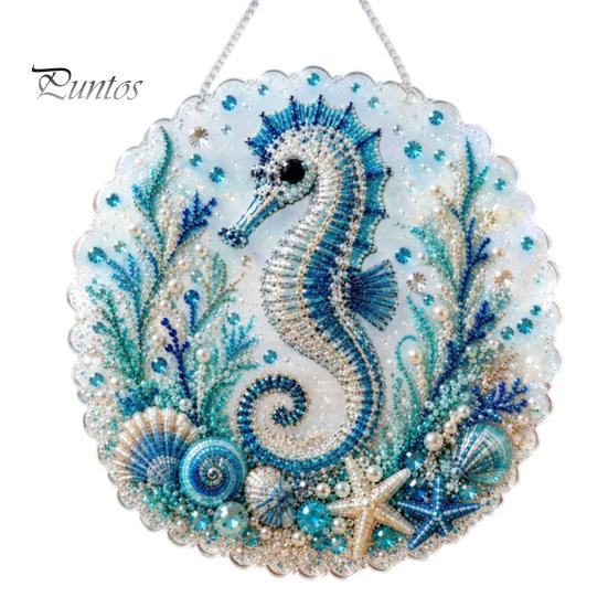 Beach Style Home Decor Coastal Faux Pearl Painting Kit, Ocean Theme Art DIY Sparkling Gemstone Crafting Sea Animal Ornament Craft Kit for Adults