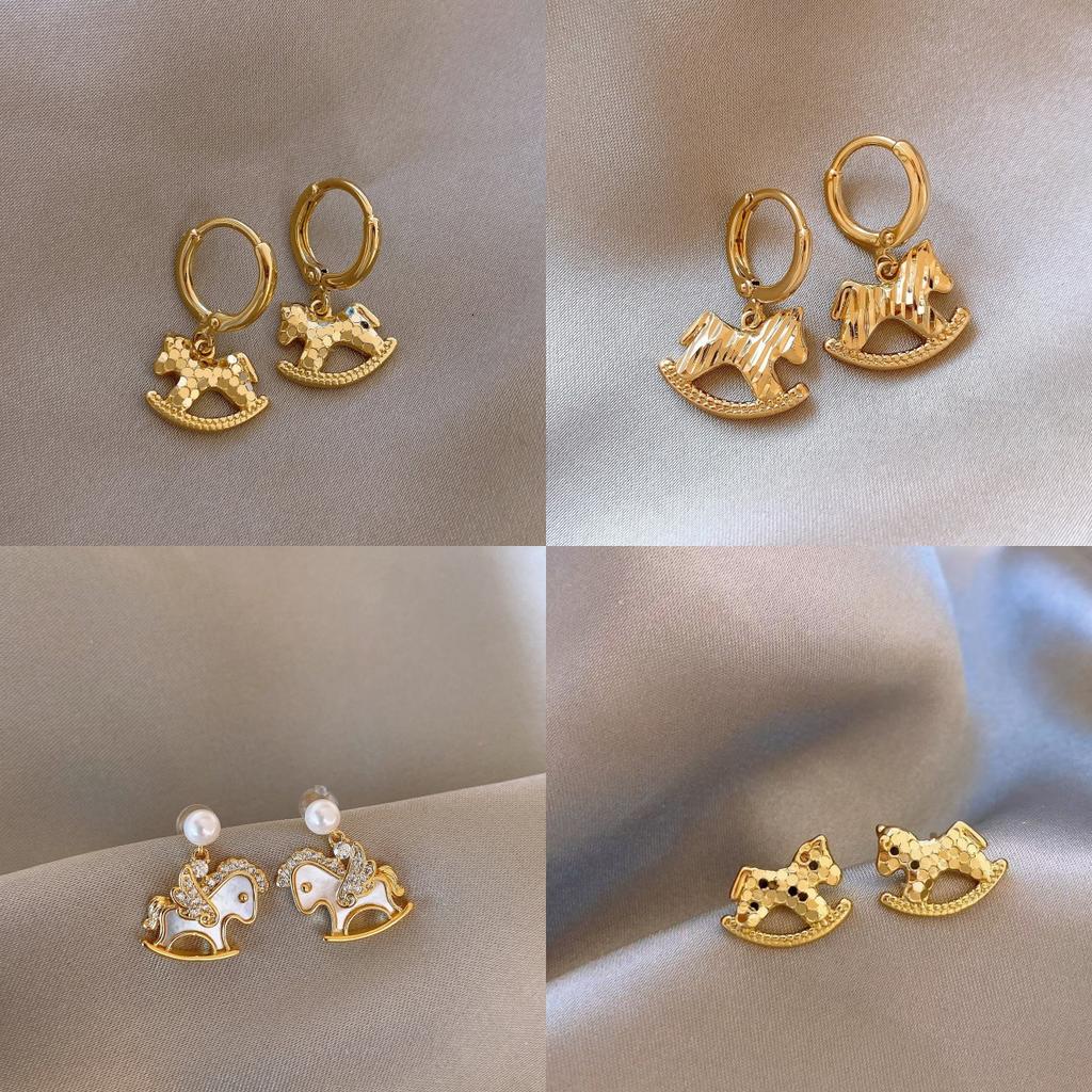 Trojan Horse Unique Design Hollow Out Micro Paved Coin Texture Stud Earrings Women's Fashion  Beautiful Hoop Earrings