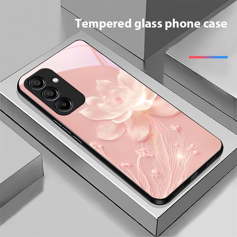 Kolorowy chiński lotos dla Samsunga Galaxy A15 5G 54 4G 51 50 24 35 90 71 12 51 53 52S 80 22 34 Czarne etui na telefon ze szkła hartowanego