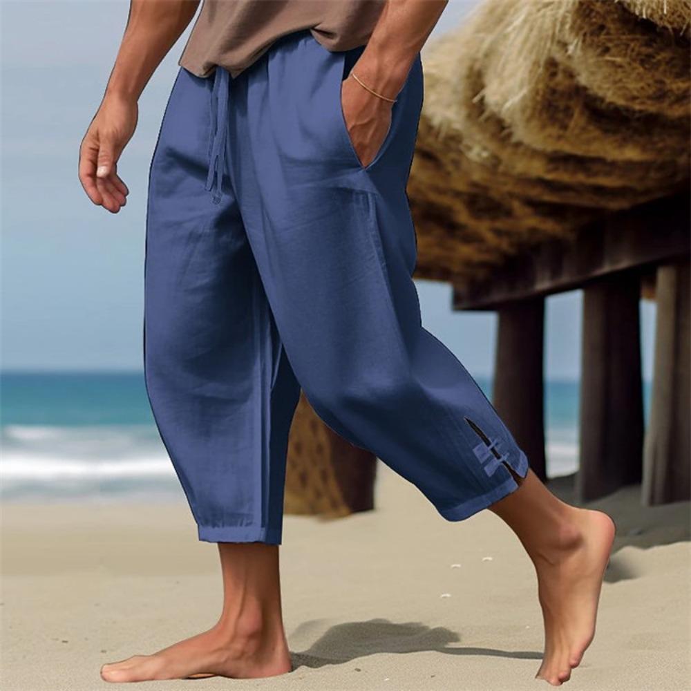 Men's Summer Solid Color Pants Slit Cuffs Comfortable and Breathable for Casual Daily Wear Vacation
