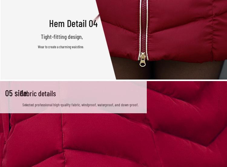 European Winter Mid-Length Women's Coat with Large Fur Collar and Hood for Cold Protection