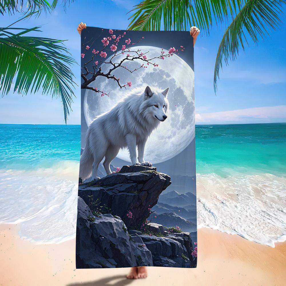 Wolf Beach Towel Class A European And American Microfiber Bath Towel Adult Men And Women Summer Printed Towel