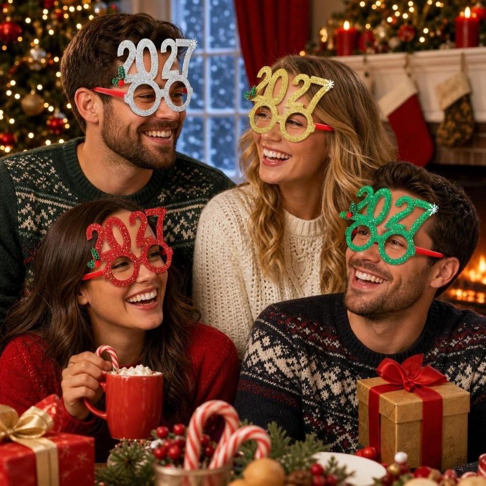 Sequin 2027 New Year Headband Cute 2027 Number Hair Hoop New Year Decorative Glasses Holiday Party