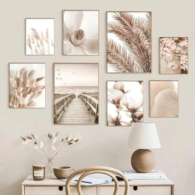 Nordic Beige Flower Grass Canvas Painting Landscape Picture Minimalist Wall Art Poster Scenery Print Modern for Home Room Decor