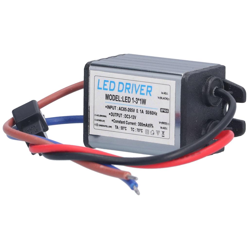 LED Driver AC85‑265V To DC3‑12V 300mA Power Supply Lighting Transformer IP65 Protection Aluminium Shell