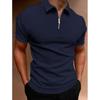Male Short Sleeve Polo Shirts Zipper Pullover Solid Color Casual Turn-down Collar Soft Retro Style Daily Basic Tops