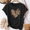 Casual Short-Sleeve Crew Neck T-Shirt for Women Featuring a Leopard Print Heart Design, Suitable for Any Season