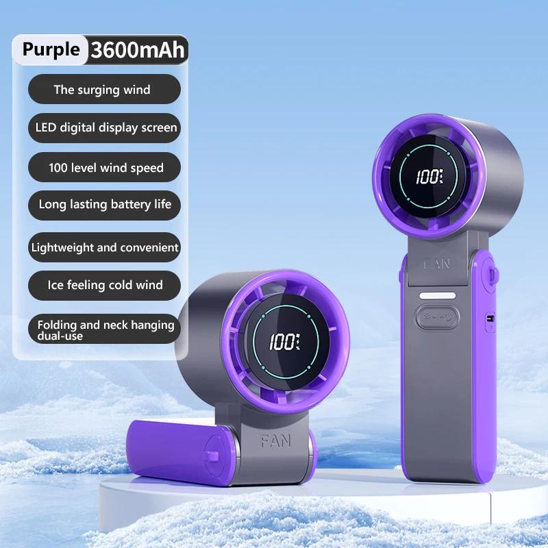 

Mini Handheld Air Cooling Turbo Fan Foldable USB Rechargeable 3600mAh 100 Wind Speeds Adjustable Outdoor With Lanyard