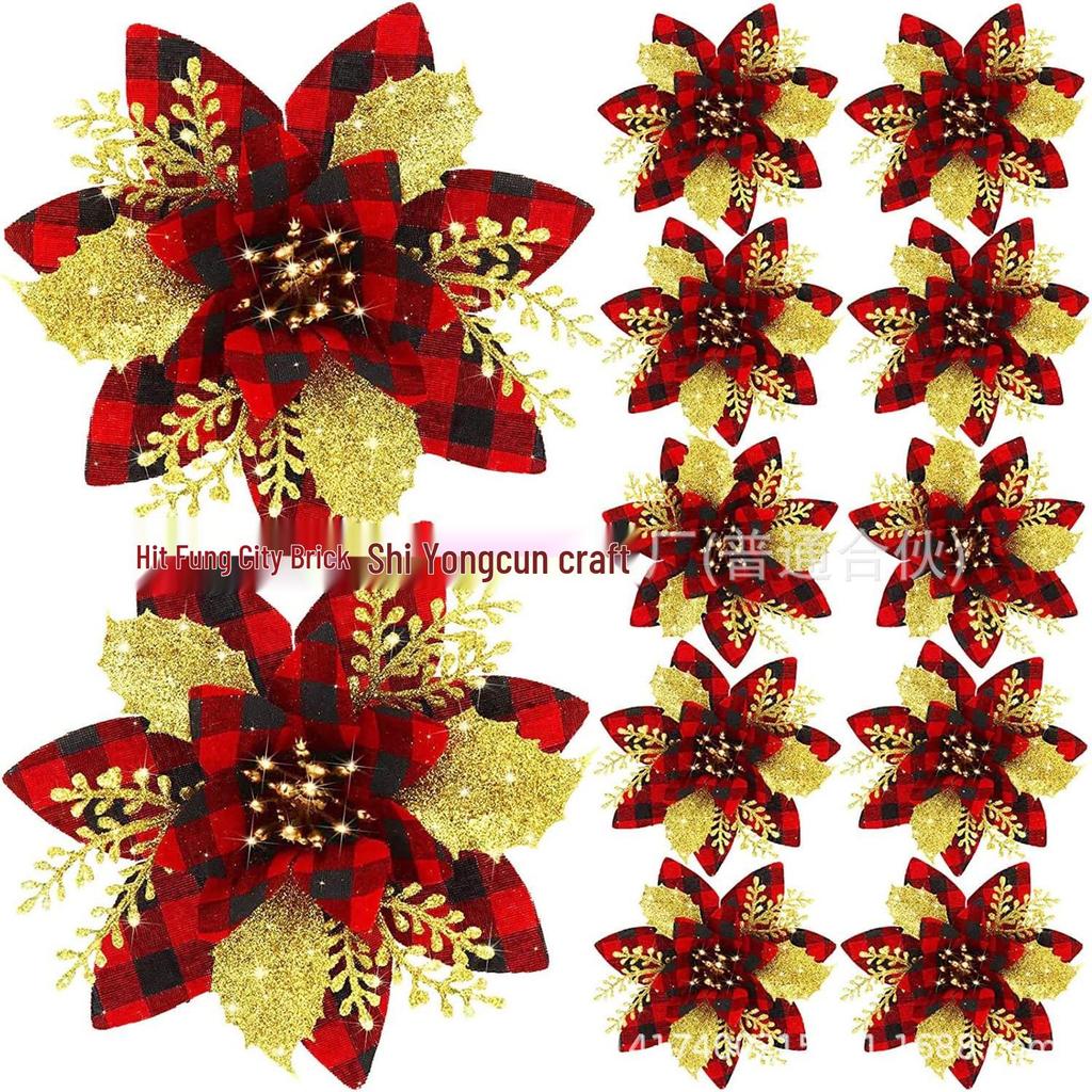 14.5CM Gold Glitter Christmas Flower Vine Garland for Doors and Windows Decorations