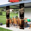2D Flat, 2pc2D Flat Boba Milk Tea Themed Porch Banner, 30.48x179.83 cm Polyester Door Couplet, Pearl Milk Tea Design, Suitable for Store Advertising, 