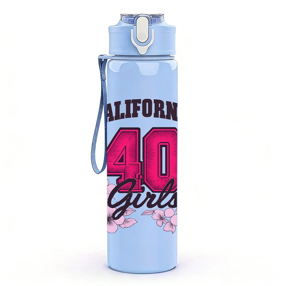 1PC California 40 Girly Floral Print 750ml Color Plastic Sports Water Bottle Leakproof Flip Straw Lid Suitable for Sports Office Home Use
