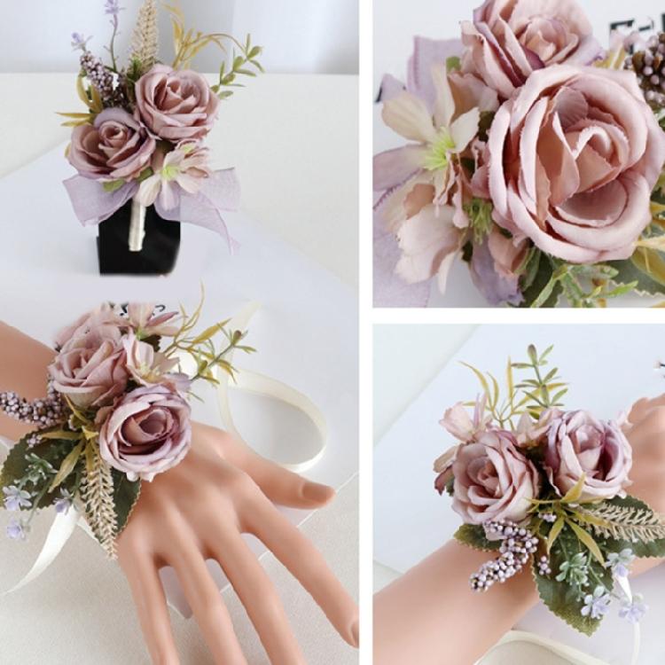 5Pcs Artificial Rose Boutonniere for Wedding Ceremony Anniversary, Dinner Party, Rose Corsages Wristband for Bride Groo