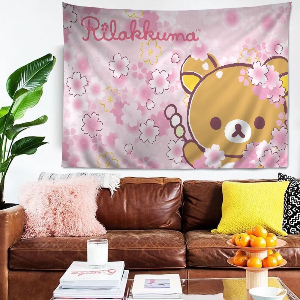 RRilak Bear Kuma Bear Anime Tapestry Hippie Flower Wall Carpet Dormitory Decoration Cheap Hippie Wall Hanging
