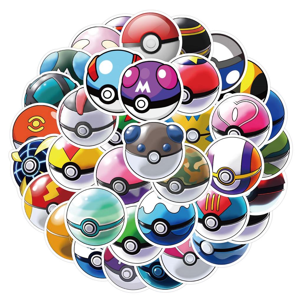 50 Cartoon Pokeball Pokemon Graffiti Stickers - Waterproof for Phone, Computer, or Skateboard Decoration.