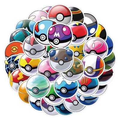 50 Cartoon Pokeball Pokemon Graffiti Stickers - Waterproof for Phone, Computer, or Skateboard Decoration.