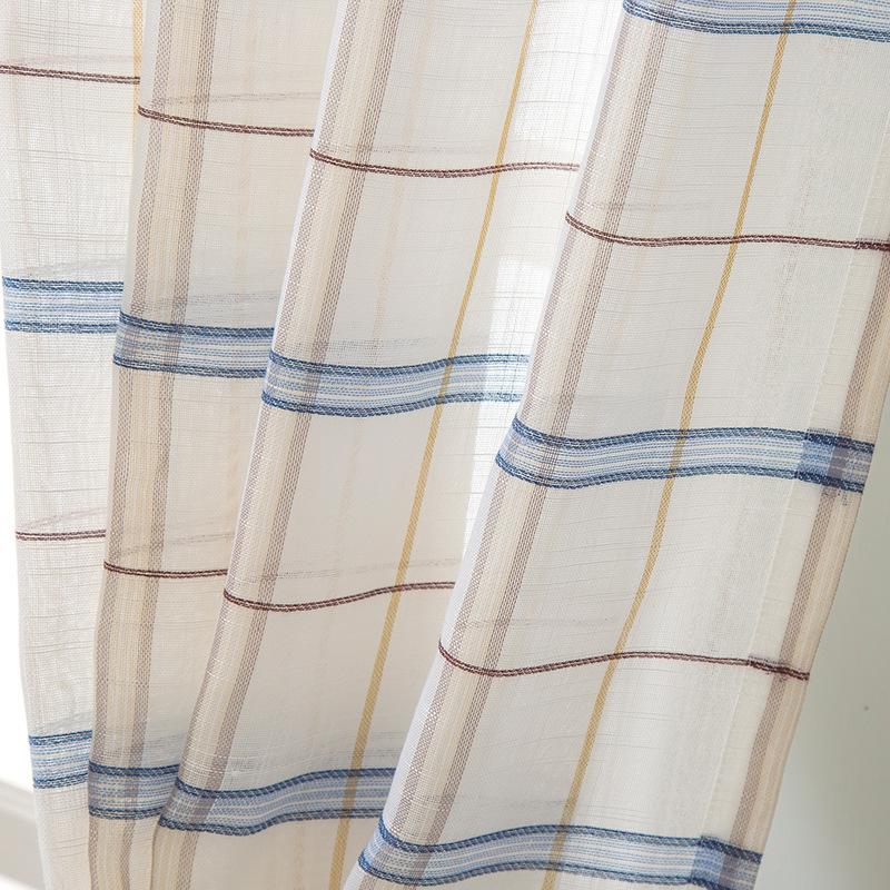 Linen Woven Plaid Curtains, Window Screens, Finished Punched Curtains, Customization