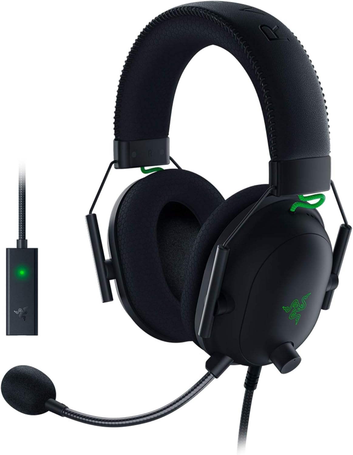 

Игровая гарнитура Razer BlackShark V2 с USB-звуком USB Аналоговый THX Surround Запатентованный 50-мм однонаправленный шум Ухо Легкий Совместимый с и чёрный