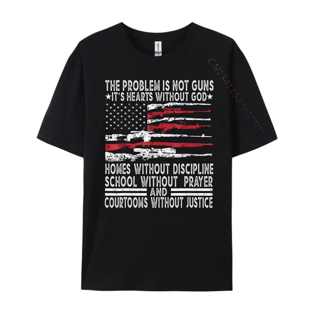 Funny Shirt The Problem Is Not Guns Its Hearts Without God Christian Tshirt Men Fashionable and Trendy Tshirts Men Funny