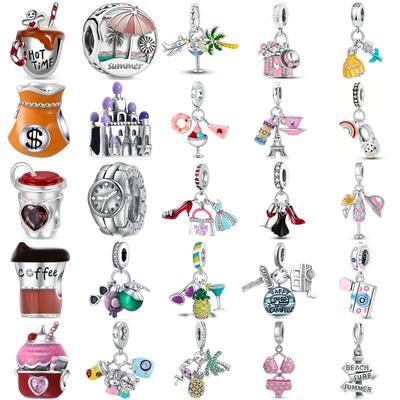 New 925 Silver Vacation Bracelet DIY Women Jewelry with Iron Tower Coffee Pineapple Charm Bead Fashion Trendy Gift