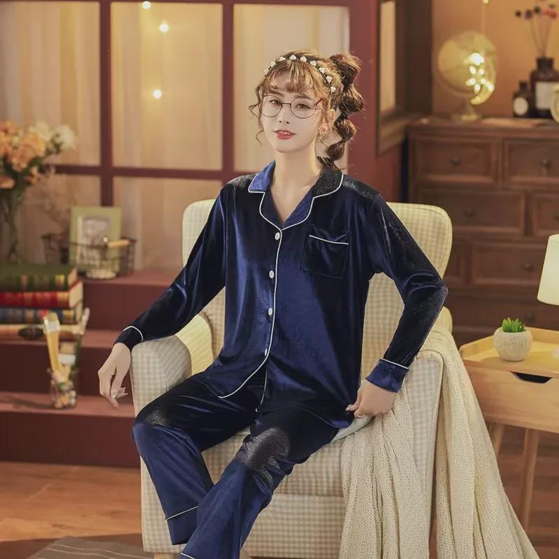 [Golden Velvet] Women's Plush Coral Fleece Pajama Set - Red, Warm for Autumn & Winter