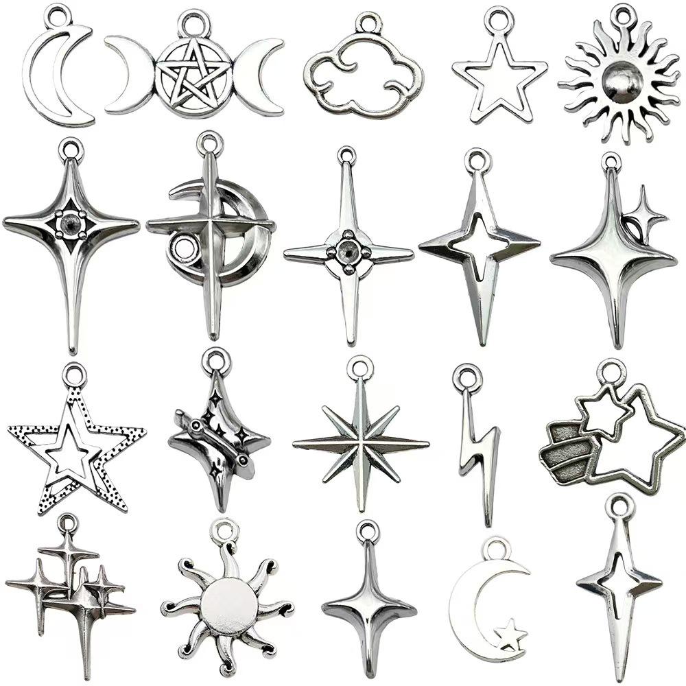 Cross and Star Hollow Alloy Jewelry Charms for Necklaces, Earrings, and Bracelets