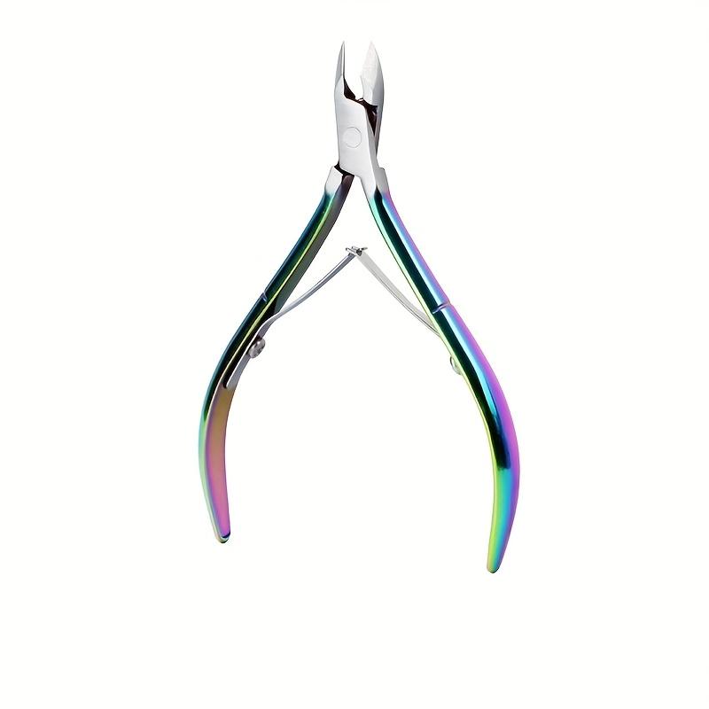 1pc Iridescent Rainbow Stainless Steel Cuticle Nipper Hypoallergenic, Precision Manicure & Pedicure Tool Dead Skin Pliers Nail