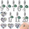 Copper Original Digital Pendant Heart Pink Zircon Stone Four Leaf Clover Charm Beads Fit Bracelet Women Diy Gift Accessory