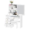Vanity Desk with Sliding Mirror, Bedroom Dressing Table, Makeup Desk with 6 Drawers, Open Shelves, Hidden Storage Space
