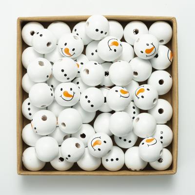 New for Home Children's Toys Bracelet Accessories Snowman New Wooden Beads Navidad Gift 20MM Decorations DIY Christmas Hot Round 2PCS