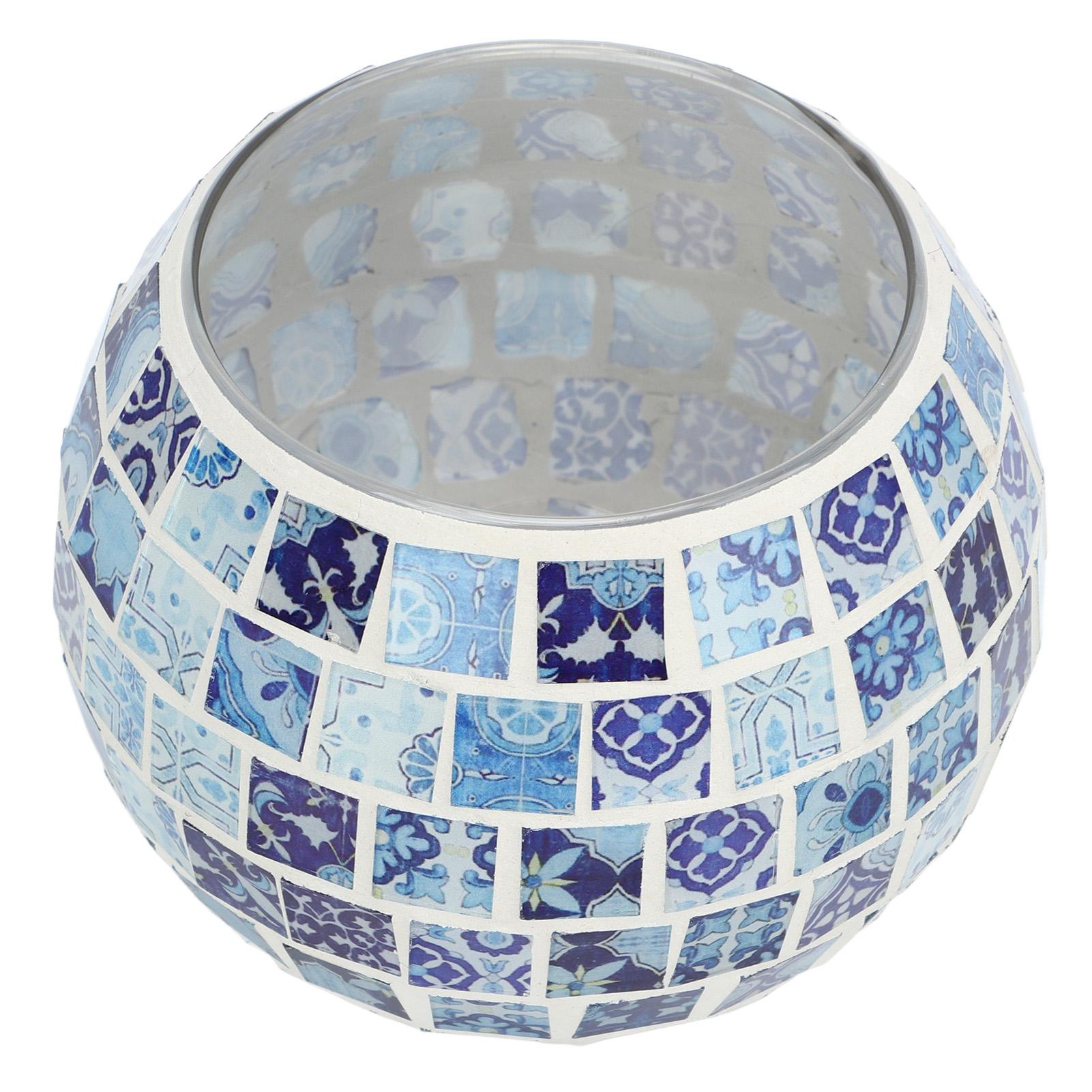 

Подсвечник для чайной свечи Синий и белый Стеклянная мозаика Цветочные узоры Теплый Романтичный Ручная работа Текстура Вотивная свеча