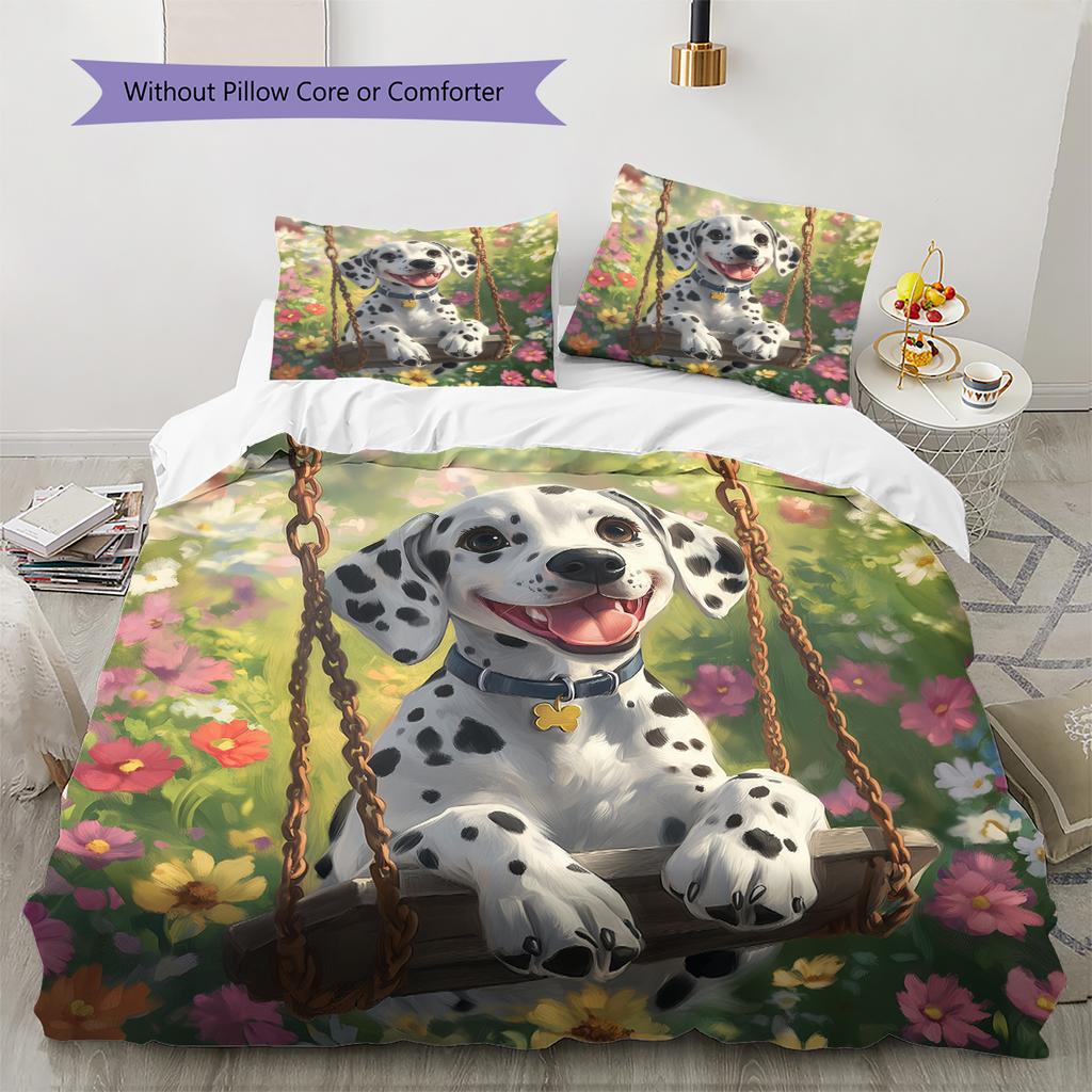 Biancheria da letto con motivo dalmata e fiori Decorazione per la casa Regalo di compleanno (1 * copripiumino + 2 * federa, senza nucleo)