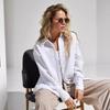 Sommer dame 100% bomull krøllete POLO-skjorte, løs elegant langermet bluse, pustende fritidstopp for europeisk amerikansk stil