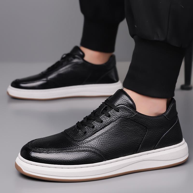 

Men s Luxury lace up Leather Business Shoes Elastic Side Panels Heel outdoor breathable spring autumn men sneakers 38 чёрный