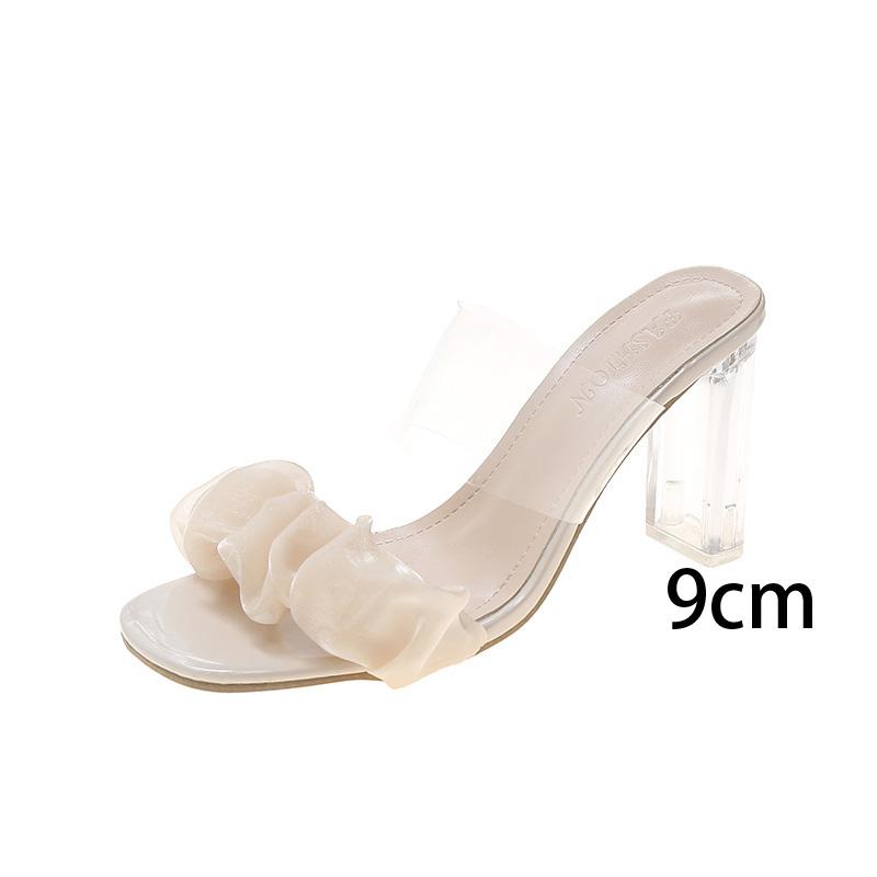 

Женские летние тапочки на высоком толстом каблуке, повседневные сандалии с квадратным носком и кристаллами на каблуке 5 см 7 см 9 см 34-42 35