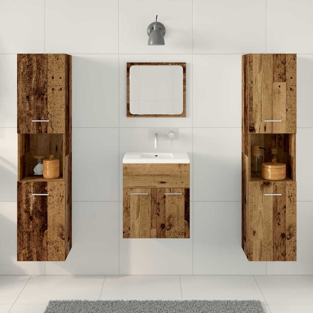 Wall Mounted Bathroom Furniture Set 4 Pcs Reclaimed Wood Effect Particleboard